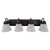 Eiko Bulb Ready Vanity Leawood 4 Lamp A19 Bronze, four-light bathroom vanity fixture with bronze finish and frosted glass shades.