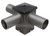 Westgate Manufacturing SQUARE (TRIPLE) HORIZONTAL TEN, industrial pipe fitting with three metal outlets and a black square top