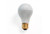 Halco A19 Incandescent Silver Bowl Bulb 60W 2700K Medium (E26) Base 130V Frosted Dimmable, close-up of the frosted white incandescent light bulb with a gold screw base.