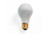 Halco A19 Incandescent Silver Bowl Bulb 60W 2700K Medium (E26) Base 130V Frosted Dimmable, close-up of the frosted white incandescent light bulb with a gold screw base.