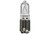 Halco Q50CL/DC 107018 130V 50W T4 BA15D PRISM, clear automotive light bulb with metallic base and glass enclosure for vehicle lighting.