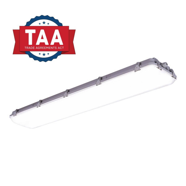Eiko VPHB2 Vapor Proof High Bay PowerSet, LED high bay light with a white, elongated, and sealed vapor-proof design, suitable for industrial and commercial lighting.