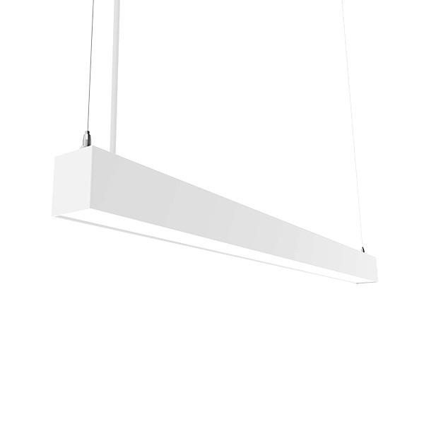 Alphalite ILA Series Architectural LED Linear Light, 6-foot white fixture with 80W direct and 30W indirect lighting, adjustable color temperature (40, 35, 30K), 80+ CRI, 115 LPW, 0-10V dimming, compatible with 120-347V input, DLC5.1 standards, 5-year warranty, rated life of 50,000 hours.