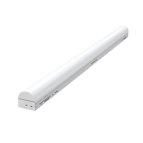Alphalite ILL Series, Linear LED Strip with radial lens and 7-year warranty, rated 70,000 hours. Features 0-10V dimming, 120-277V input, 82+ CRI, factory setting at maximum lumen and CCT, 2-foot length, wattage options of 13W to 26W, CCT adjustable from 3000K to 6500K, and 125 Lumens per Watt efficiency.