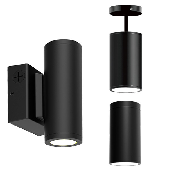 CLD Series, LED Pendant and Ceiling Mount Cylinders (5 years warranty,  50,000 hrs rated life), High Performance, 120-277V Input, Direct, Black Finish, *Factory setting at the highest lumen package and 50K, 4", 20W, CCT (50,40,30K) adjustable