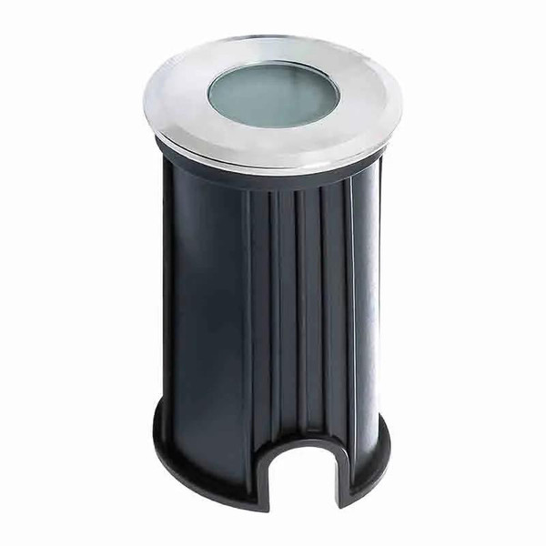 Westgate Manufacturing 12V Integrated LED In Ground Lights - IGL-1W-40K, black outdoor in-ground LED lighting fixture with a stainless steel top and round glass cover.