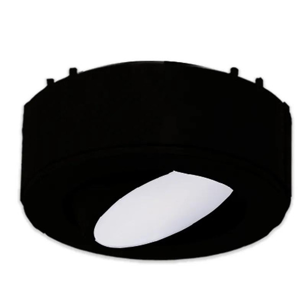 Westgate Manufacturing 3X4W 3X275LM 3000K Plastic Black LED 120V Adjustable Puck Lights, close-up of a black round LED puck light with adjustable white light from top view.