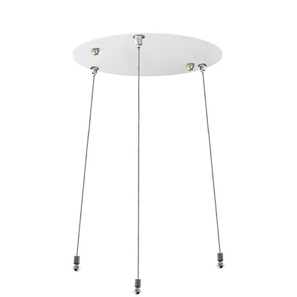 Westgate Manufacturing Adjustable 10ft. 1/16in., 1.5mm Triple Cable Suspension 5in. Canopy Kit with Keyhole End & Connectors Cable Bushing, ceiling light fixture suspended from the ceiling with cables and canopy.