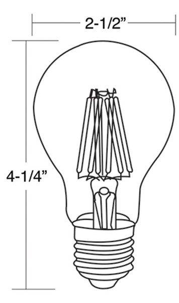 Westgate Manufacturing A19 LED BULB, E26, 110~130V, 7W 700LM 4000K dimmable, energy-efficient light bulb with detailed dimensions and filament design.