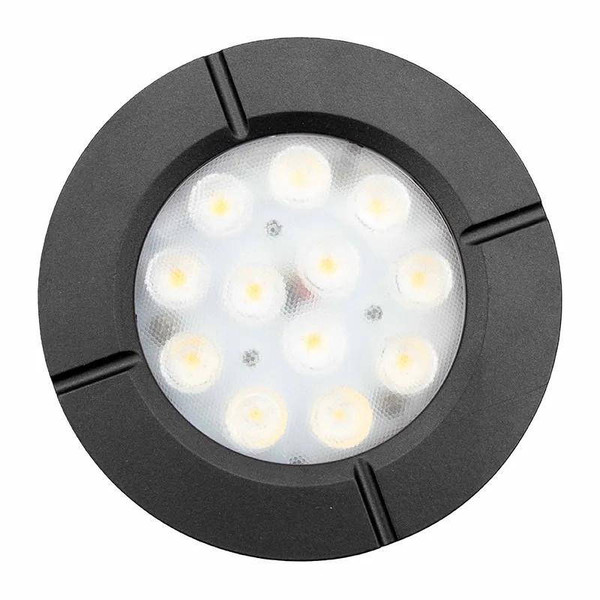 Westgate Manufacturing Integrated LED Well Lights, 6W, 3000K - WLL-105-30K-BK, round black waterproof underwater light with multiple LED bulbs for landscape and outdoor lighting.