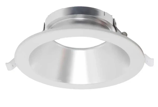Westgate Manufacturing LED Commercial Clip-On/Snap-In Recessed Lights-CRLC-TRM-8, white and silver recessed light fixture for commercial use.