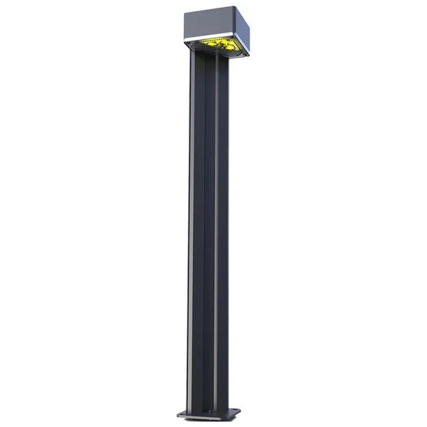 Westgate Manufacturing 300LM 12in Solar Roadway Stud Light, 3W, 3000K, black solar-powered illuminated road marker with LED light on top of a tall, slim pole.