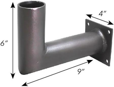 Westgate Manufacturing Wall Mount Bracket 90 Degrees Bronze, metal wall mount bracket with a 90-degree bend, measuring 6 inches in height, 9 inches in length, and 4 inches in width, designed for secure wall mounting.