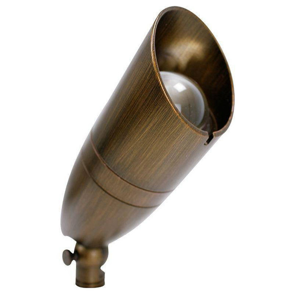 Westgate Manufacturing INTEGRATED ALUM. LED SPOT LIGHT AC/DC12-24V 7W 3CCT 3/4/5K 700LM - ANTIQUE BRASS, close-up of antique brass finish integrated aluminum LED spotlight with adjustable tilt, suitable for indoor and outdoor use.