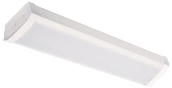 Westgate Manufacturing 2ft. LED Economy Wrap-Around Fixtures, 20W, 3000K/4000K/5000K - WAE-2FT-MCT-DT, close-up of white LED light fixture with sleek design and glossy surface.