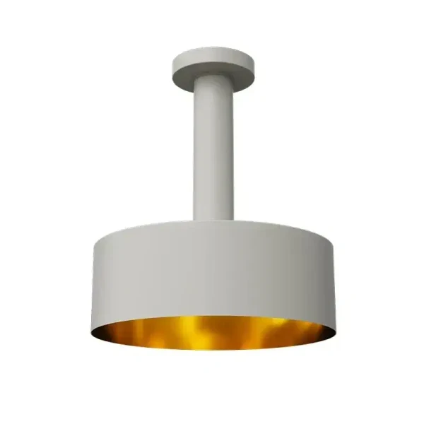 Westgate Manufacturing CMC2 14in Pan Shade, White/Gold - CMC2-PS14-WG, ceiling-mounted lighting fixture with a white exterior and a gold interior.