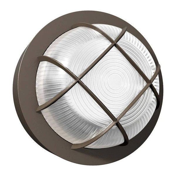 Westgate Manufacturing LED Round Dome Bulkhead 9/12/15W 30/40/50K Photocell, Bronze - Ceiling mounted outdoor LED light fixture with protective metal grille for durability and safety.