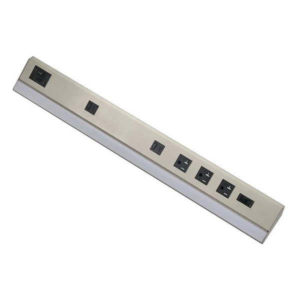 Westgate Manufacturing Angled Power Strip & Undercabinet Light w/ Power Receptacle, 24in ANGLED 3-REC POWER STRIP, image showing a horizontally oriented power strip with multiple outlets and switches.