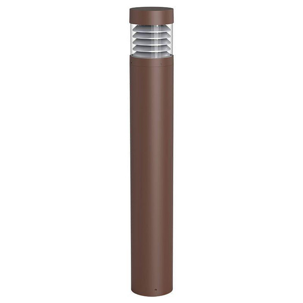 Westgate Manufacturing BOLLARD 42in ROUND FLAT TOP CONE REFL. CLEAR LENS ADJ. 12-22W 30/40/50K, BRONZE, a tall, round, bronze-colored outdoor lighting bollard with a flat top and cone reflector for pathway and landscape lighting.