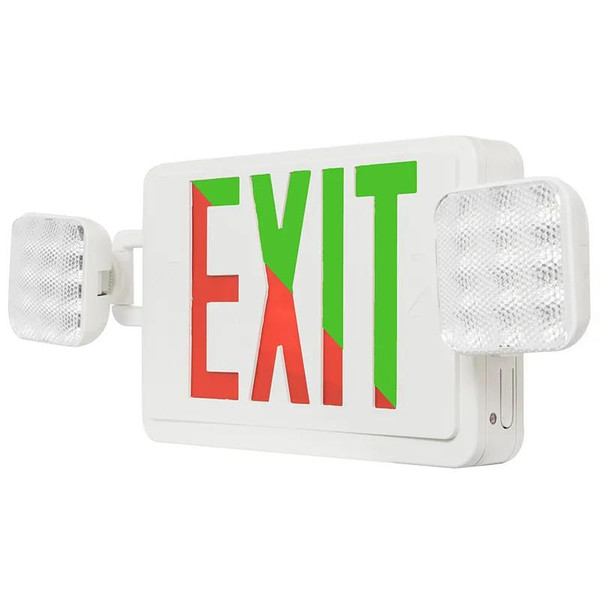 Westgate Manufacturing 2-in-1 Color-Selectable Universal Combo Exit Unit, 3.5W, 6132K, with illuminated exit sign and dual LED lights.