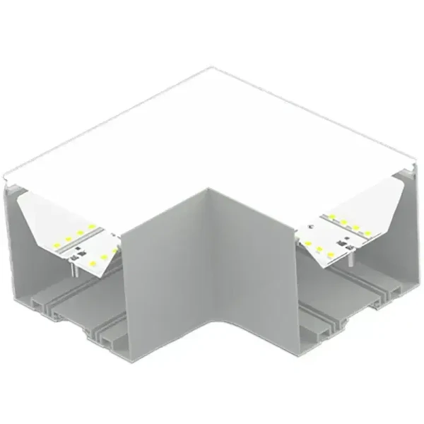 Westgate Manufacturing LED 6-inch Superior Architectural Seamless Linear Light Corner Fixture - SCX6-L-MCTP, showcasing a sleek, modern lighting fixture designed for seamless corner installations in architectural spaces.