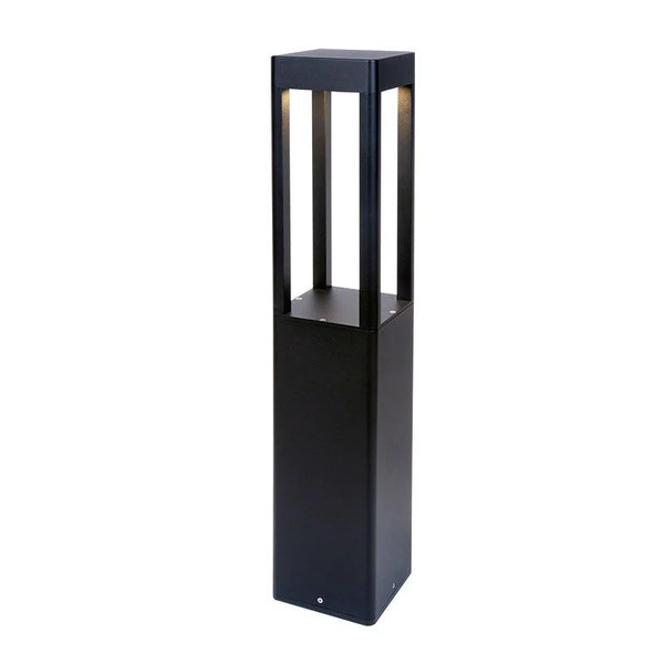 Westgate Manufacturing 32-inch Square Bollard Open Design 10/18/25W 3CCT, Black, outdoor decorative lighting fixture with open square top design.