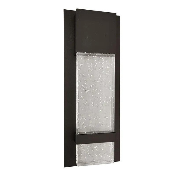 Westgate Manufacturing 14in Seeded Glass Outdoor Wall Sconce, frosted seeded glass wall light with black mounting, dimmable 120V LED, available in 3000K, 4000K, and 5000K color temperatures.