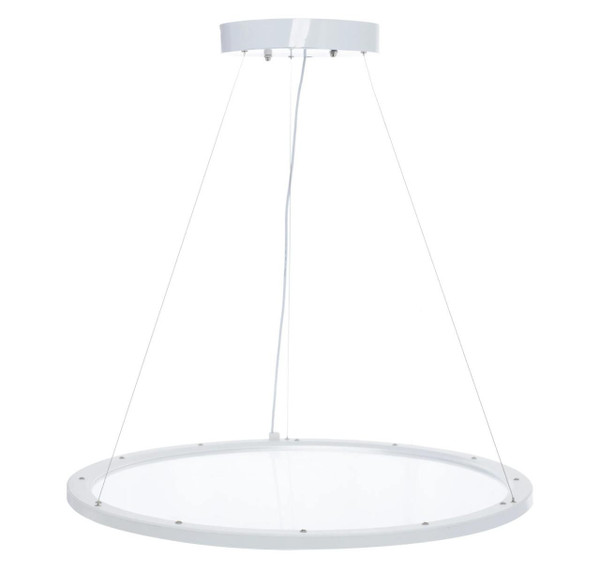 Westgate Manufacturing LED Suspended Up/Down Clear Round Panel Light, 40W, 3500K - SRPL-40W-35K-D, modern white circular LED pendant light for ceiling installation with adjustable suspension, ideal for commercial and residential spaces.
