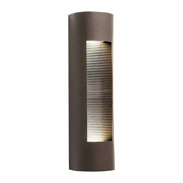 Westgate Manufacturing LED Wall Sconce Burrow 4000K Brown, modern outdoor lighting fixture with a cylindrical shape and textured metal grille design.