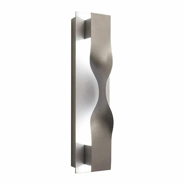 Westgate Manufacturing LED Wall Sconce CRUSH5000KSIL, modern silver wall light fixture with an elegant curved design and illuminated back panel.