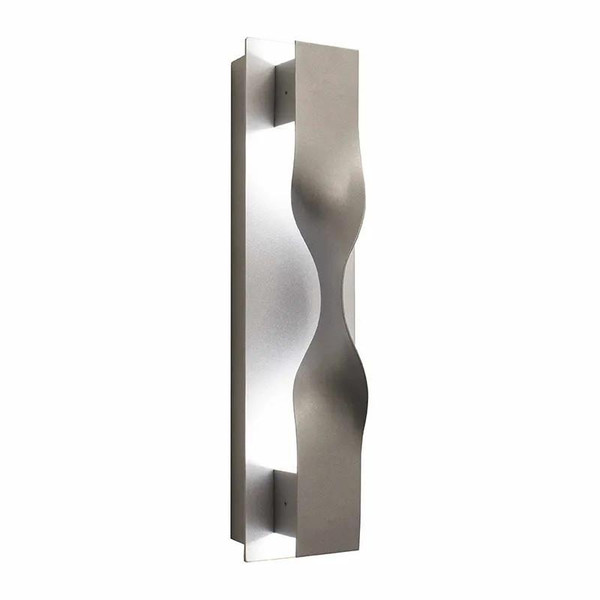 Westgate Manufacturing LED Wall Sconce CRUSH5000KSIL, modern silver wall light fixture with an elegant curved design and illuminated back panel.