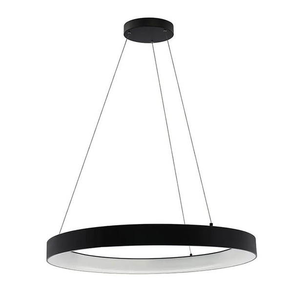 Westgate Manufacturing 36-inch Hollow Circle Pendant with Up Light, 80W, adjustable color temperatures from 2700K to 5000K, Modern black circular pendant lighting fixture.