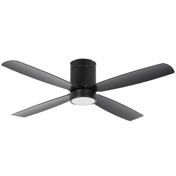 Westgate Manufacturing 52\" Black Finish AB 4-Blade Ceiling Fan & Light, 19W, 3000K, modern ceiling fan with four blades and integrated light, suitable for indoor spaces.