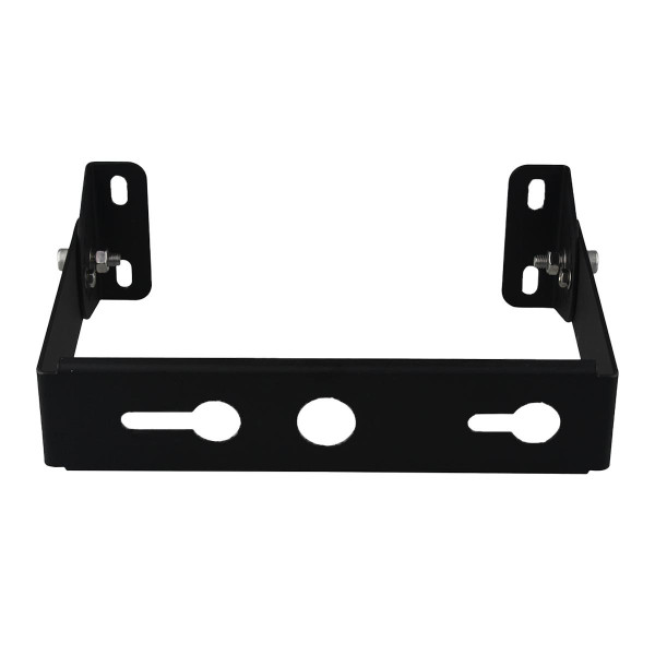 Eiko BAYE3 Mounting yoke, black metal mounting bracket with adjustable mounting points designed for 100-240W fixed power and 150W power select lighting fixtures.