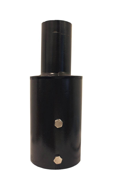 Westgate Manufacturing 3 Round Pole Tenon Adapter, B, black metal cylindrical connector with bolts for attaching to poles and structural supports
