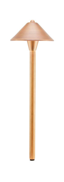 Westgate Manufacturing AREA LIGHT, SOLID COPPER, G4 J, outdoor garden or pathway lighting with a solid copper finish and cone-shaped shade.