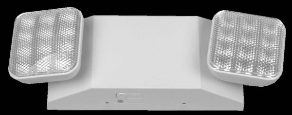 Westgate Manufacturing LED Emergency Unit, Black Housing, image of a rectangular emergency LED light with two square LED light heads on each side.