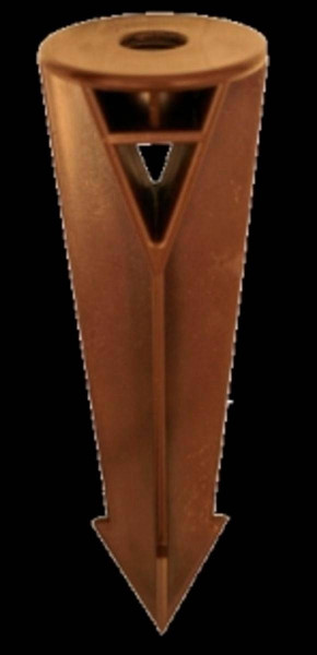 Westgate Manufacturing 10 HEAVY DUTY PVC GROUND STAKE, a brown heavy-duty PVC ground stake with a pointed end and rectangular openings.