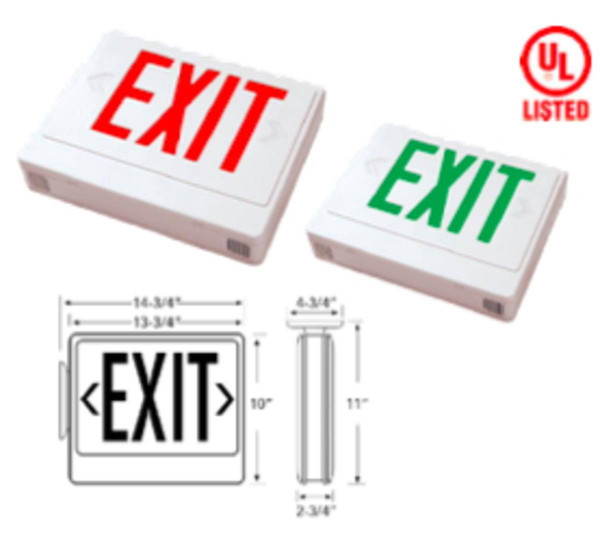 Westgate Manufacturing Remote Capable LED Exit Sign, dual-sided with red and green \'EXIT\' illumination, UL listed for safety and reliable emergency lighting.