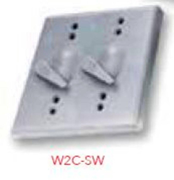 Westgate Manufacturing 2 LEVERS + 2-15A SINGLE POLE Switch, metallic electrical wall switch with two toggle levers and four screw holes.