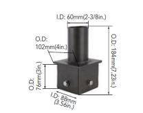 SLG Lighting Tenon Top for 4-inch Square Pole, dark bronze finish, with dimensions 4x7.228 inches, 2-3/8 inch O.D, detailed technical drawing showing measurements and mounting specifications.