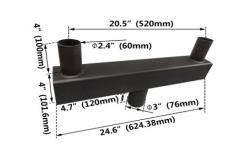 SLG Lighting Low Profile Steel Bullhorn, black bronze finish with 20-inch arm spread, two fixture tenons, 180-degree adjustable, 2 3/8-inch fixture and pole mount tenons.