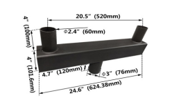 Low Profile Steel Bullhorn, with 2 Fixture Tenons, 180 Degree, 20" Arm Spread, Fixture Tenon 2 3/8”, Pole Mounting 2 3/8”, Bronze