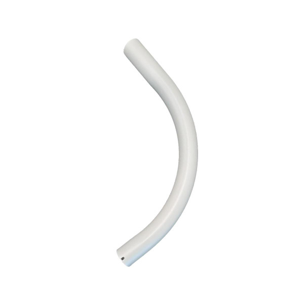 Eiko Dusk to Dawn Arm, 1.625 inch Outer Diameter Round Mounting Arm, overall 21 inches long with bracket and screws, shown on gray background.