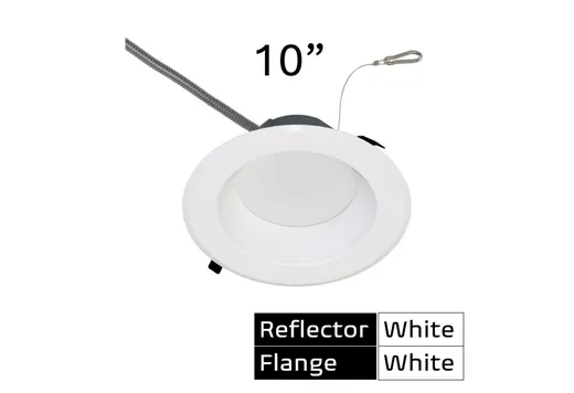 Commercial Retrofit Downlight, 10in, Lumen and CCT Select, 120-277V, Dimmable TRIAC/ELV & 0-10V, White Reflector, White Flange