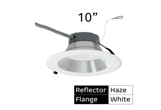 Commercial Retrofit Downlight, 10in, Lumen and CCT Select, 120-277V, Dimmable TRIAC/ELV & 0-10V, Haze Reflector, White Flange