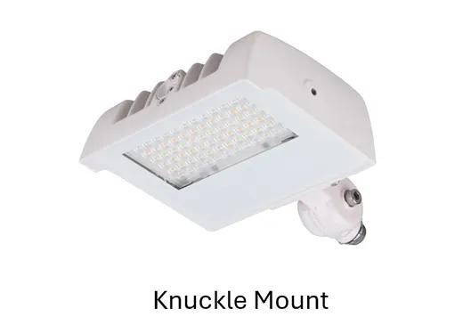 Halco LED Sektor Floodlight White with Lens Shift Technology 15W, integrated Knuckle Mount, featuring adjustable beam angles of 55, 75, or 90 degrees, and a built-in photocell for automatic on/off operation.