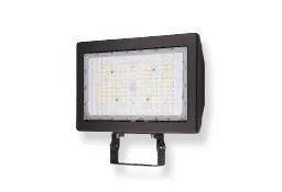 Halco SekTor Flood 150W Color Selectable Trunnion Mount LED Flood Light, showcasing a durable rectangular design with adjustable mounting bracket for universal installation.