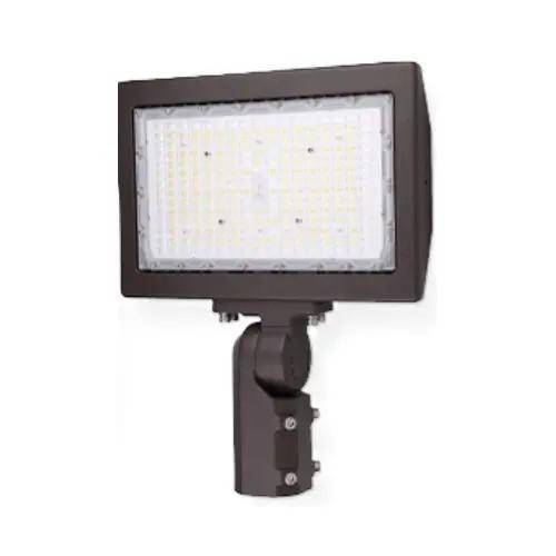 Halco SFL-200-CS-U-TR-SPD 34910 SekTor Flood 200W CCT Selectable UNV 120-277 Trunnion Mount Surge Protection Device, rectangular flood light with LED array for outdoor lighting.