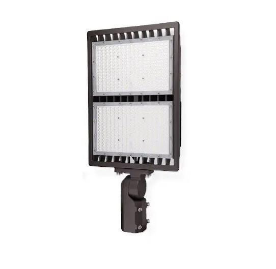 Halco SekTor Flood 300W 5K HV 347-480VAC Trunnion Mount, LED floodlight with robust black housing and adjustable mount for outdoor lighting.